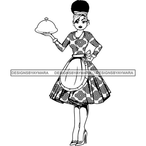 Afro Chef Lola Cooker Cooking Culinary Profession .SVG Clipart Vector Cutting Files For Circuit Silhouette Cricut and More!