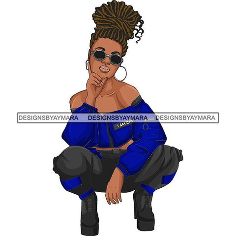 Afro Woman Fashion Girl Squatting Position SVG Cutting Files For Silhouette Cricut and More!