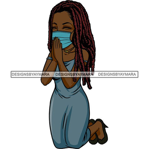 Black Woman Praying God Quotes Face Mask Begging Prayers Save Life Mujer Orando a Dios SVG Vector Clipart Cutting Files