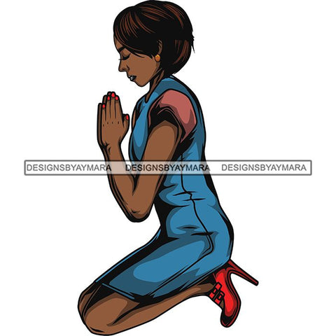 Afro Lola Praying God Lord Prayers Knee Forgiveness .SVG Clipart Cutting Files For Silhouette and Cricut and More!