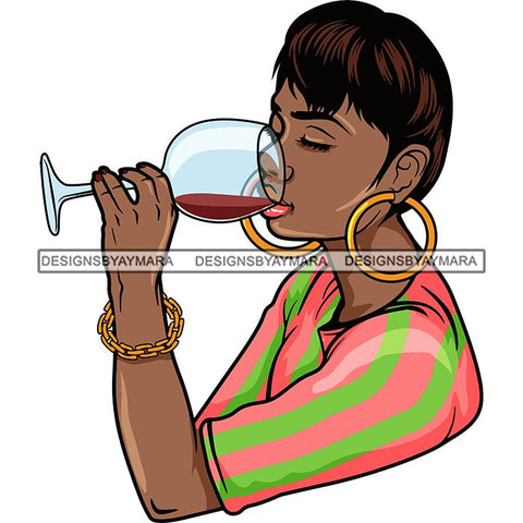 Afro Lola Drinking Wine Life Relax Chilling SVG Cutting Files For Silhouette Cricut and More! Amazing Graphics!