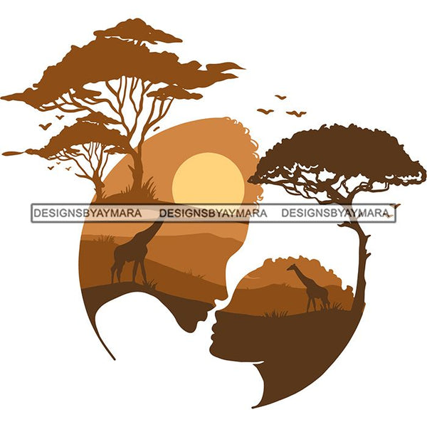 Sensual African Mother Son Silhouette Goddess Safari Africa Nature Exotic Culture SVG Cutting Files.