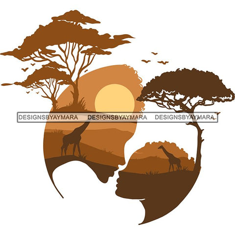 Sensual African Mother Son Silhouette Goddess Safari Africa Nature Exotic Culture SVG Cutting Files.