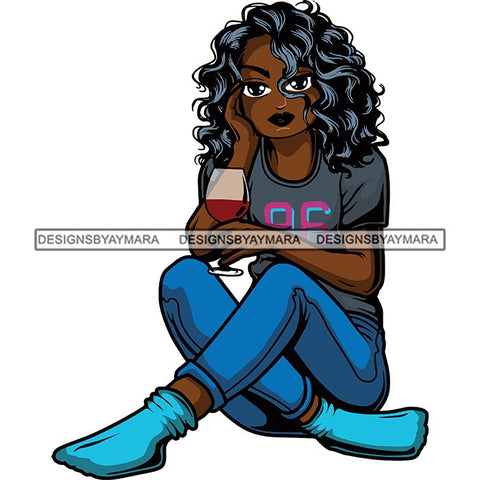 Afro Lola Drinking Wine Relaxing .SVG Cutting Files For Silhouette and Cricut and More!