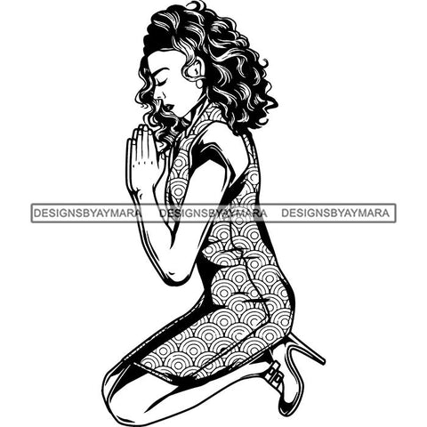 Afro Lola Praying God Lord Prayers Knee Forgiveness .SVG Clipart Cutting Files For Silhouette and Cricut and More!