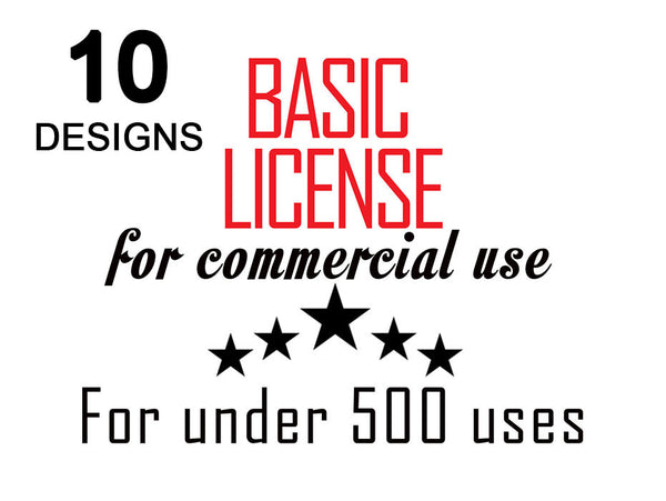 10 Designs Basic Commercial License for Commercial Use of Patterns Graphic Design - 500 prints / usage