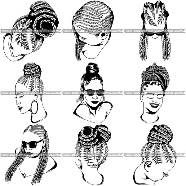 Super Bundle 100 Afro Woman Braids Dreads Dreadlocks Hairstyle SVG Cut Files For Silhouette and Cricut