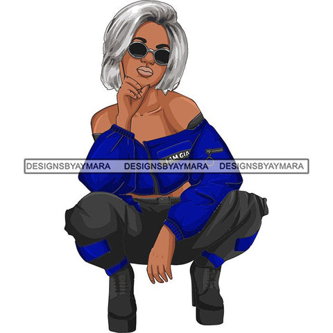 Afro Woman Fashion Girl Squatting Position SVG Cutting Files For Silhouette Cricut and More!