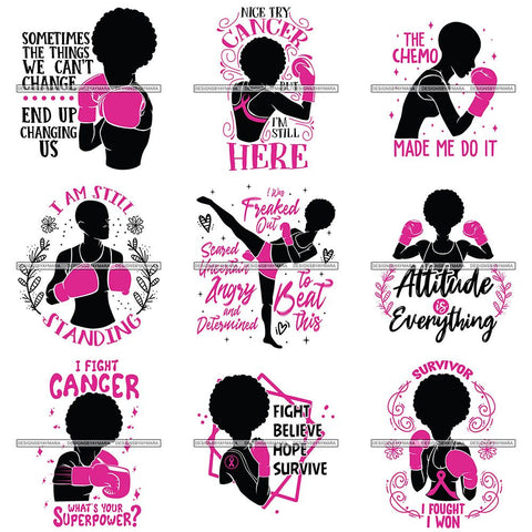 Bundle 9 Strong Afro Woman SVG Cancer Survivor Cutting Files For Silhouette Cricut and More