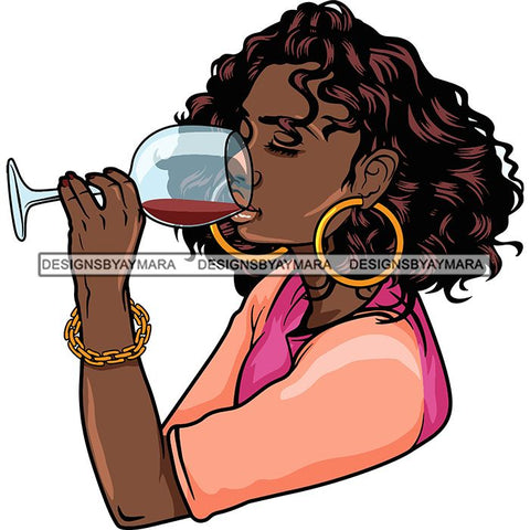 Afro Lola Drinking Wine Life Relax Chilling SVG Cutting Files For Silhouette Cricut and More! Amazing Graphics!