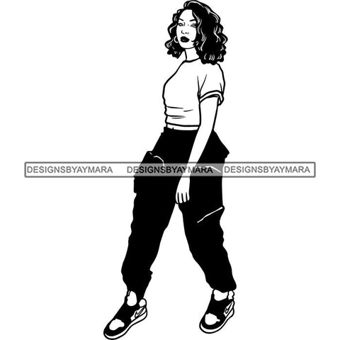 Fashion Woman Model Posing Summer Outfit Vogue Goddess Glamour Trendy Clothing Vector SVG Cutting Files