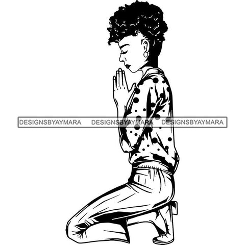 Afro Lola Woman Praying God Lord Knee Prayers Pray Believe Church .SVG PNG JPG Clipart Vector Cutting Files