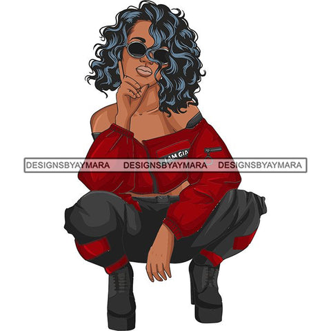 Afro Woman Fashion Girl Squatting Position SVG Cutting Files For Silhouette Cricut and More!