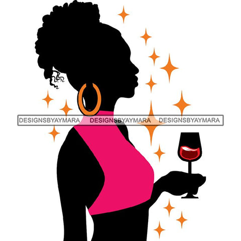 Afro Woman Silhouette Drinking Wine Relax Chilling Stress Free .SVG Cutting Files For Silhouette and Cricut and More!