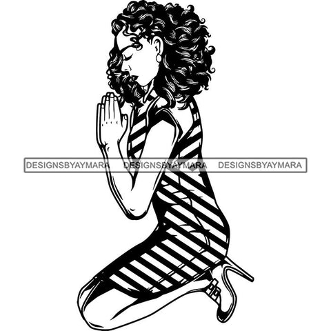 Afro Lola Praying God Lord Prayers Knee Forgiveness .SVG Clipart Cutting Files For Silhouette and Cricut and More!