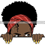 Afro Woman Peeking Peek-a-Boo I see You Melanin Pretty Half Face PNG File For Print Not For Cutting
