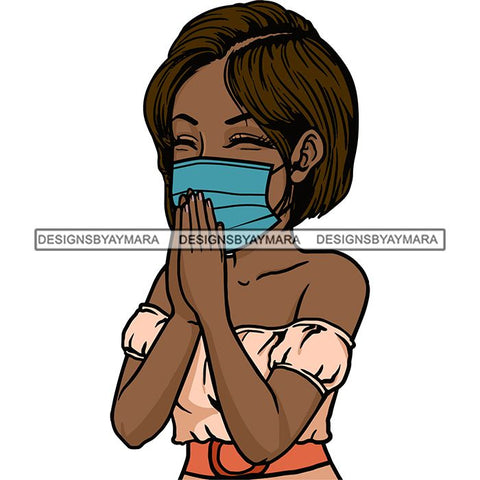 Black Woman Praying God Quotes Face Mask Begging Prayers Save Life Mujer Orando a Dios SVG Vector Clipart Cutting Files