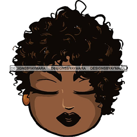 Afro Lola Cute Closed Up Face Eyes Close Meditation .SVG Clipart Vector Cutting Files