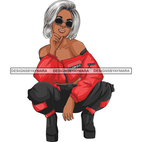 Afro Woman Fashion Girl Squatting Position SVG Cutting Files For Silhouette Cricut and More!