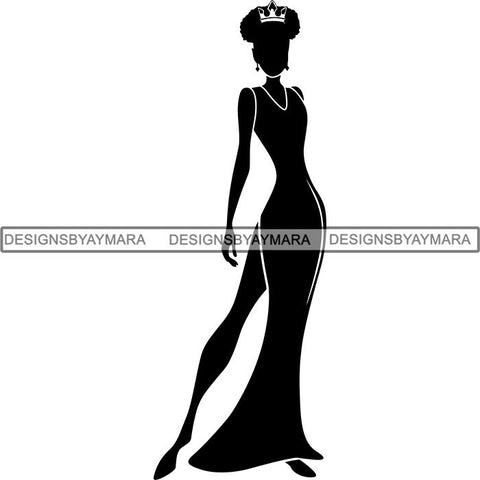 Black Afro Queen Silhouette Style SVG Cut Files