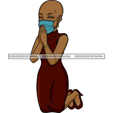 Black Woman Praying God Quotes Face Mask Begging Prayers Save Life Mujer Orando a Dios SVG Vector Clipart Cutting Files