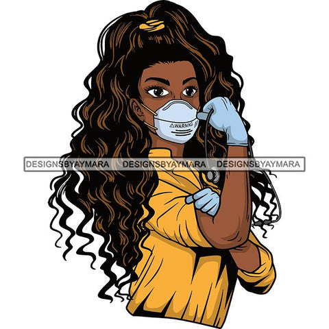 Afro Lola Nurse Doctor Save Life Hero Wearing Mask Protection Flexing Strong Medical Occupation SVG Cutting Files