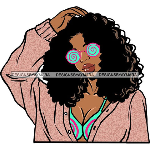 Ebony Afro Woman Nubian Melanin Brown Skin Makeup Model Glasses Accesories SVG Cut Files