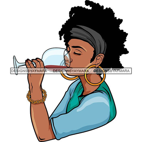 Afro Lola Drinking Wine Life Relax Chilling SVG Cutting Files For Silhouette Cricut and More! Amazing Graphics!