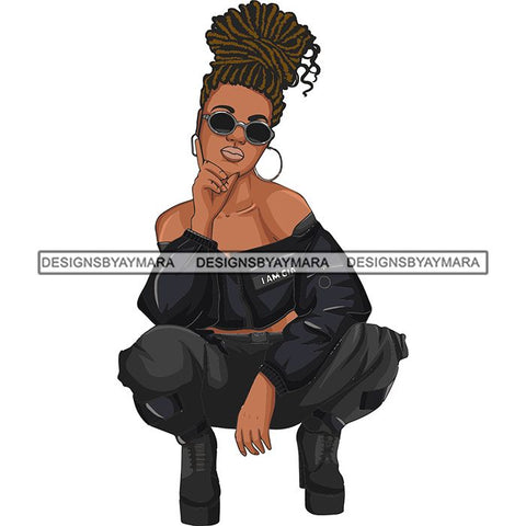 Afro Woman Fashion Girl Squatting Position SVG Cutting Files For Silhouette Cricut and More!