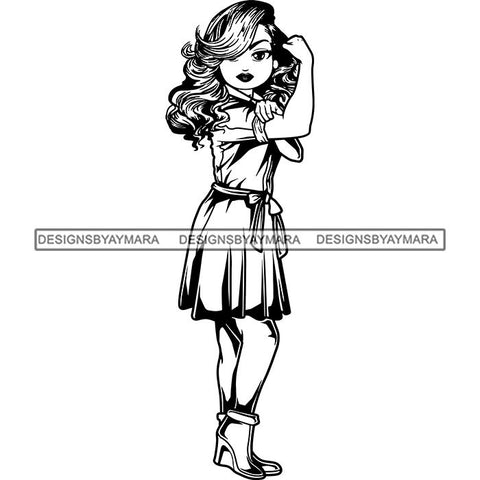 Afro Strong Lola Flexing We Can Do It Woman Power .SVG Cutting Files For Silhouette Cricut and More!