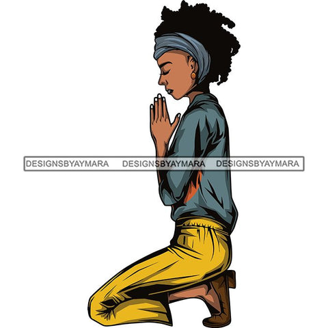 Afro Lola Woman Praying God Lord Knee Prayers Pray Believe Church .SVG PNG JPG Clipart Vector Cutting Files