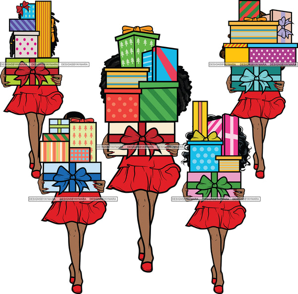 Bundle 25 Afro Girls Wearing Santa Hat Christmas Gifts Celebration Peek A Boo Black Woman Melanin Nubian Queen SVG Cutting Files For Silhouette Cricut And More