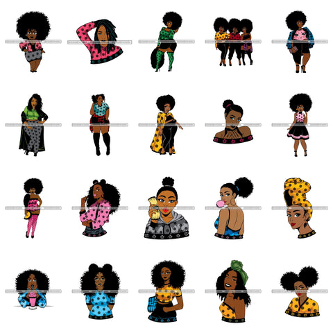 Bundle 20 Afro African Lady Pretty Face Goddess Glamour Fashion Vector SVG Cutting Files