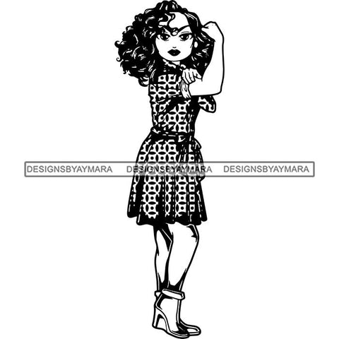 Afro Strong Lola Flexing We Can Do It Woman Power .SVG Cutting Files For Silhouette Cricut and More!