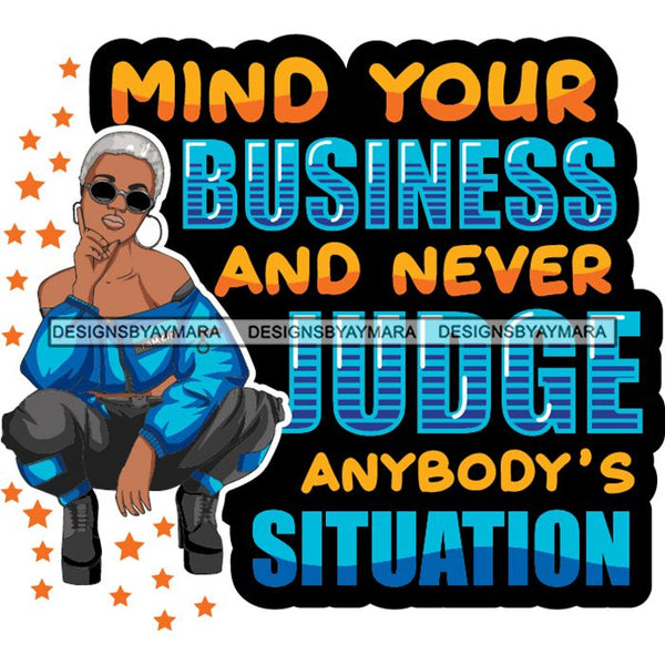 Afro Lola Squatting Bad Ass Life Quotes Confident Lady .SVG Clipart Vector Cutting Files