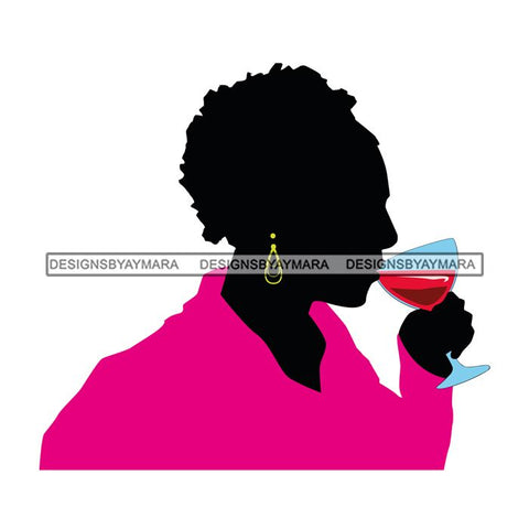 Afro Woman Drinking Wine Feeling Fine Relax SVG Cutting Files For Silhouette Cricut and More!