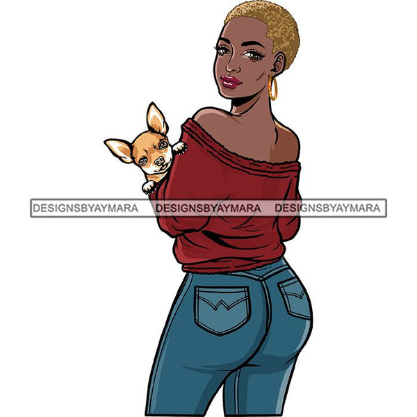 African American Woman Dod Breed Chihuahua Pet Animal Best Friend Mascot Goddess SVG Cutting Files