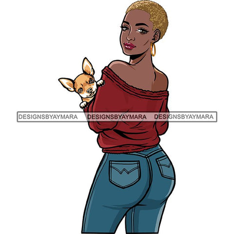 African American Woman Dod Breed Chihuahua Pet Animal Best Friend Mascot Goddess SVG Cutting Files