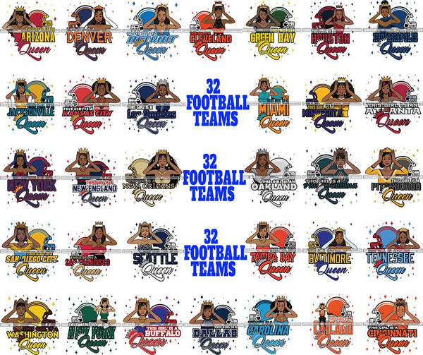 Bundle 32 Queen Football Team SVG Cutting Files For Silhouette Cricut and More
