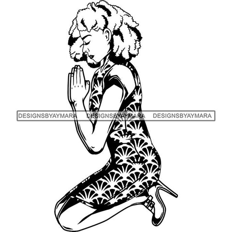 Afro Lola Praying God Lord Prayers Knee Forgiveness .SVG Clipart Cutting Files For Silhouette and Cricut and More!
