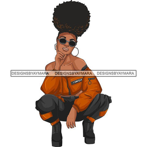 Afro Woman Fashion Girl Squatting Position SVG Cutting Files For Silhouette Cricut and More!