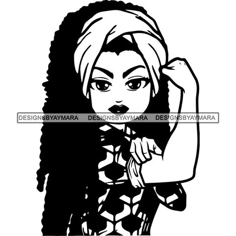 Afro Strong Lola Flexing We Can Do It Woman Power .SVG Cutting Files For Silhouette Cricut and More!