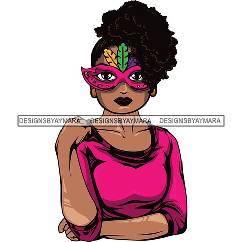 Afro Lola Wearing  Mardi Grass Mask Masquerade Costume SVG Clipart Vector Cutting Files
