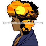 Safari Goddess Africa Continent African American Woman Savanna Animals Hair SVG Cutting Files.