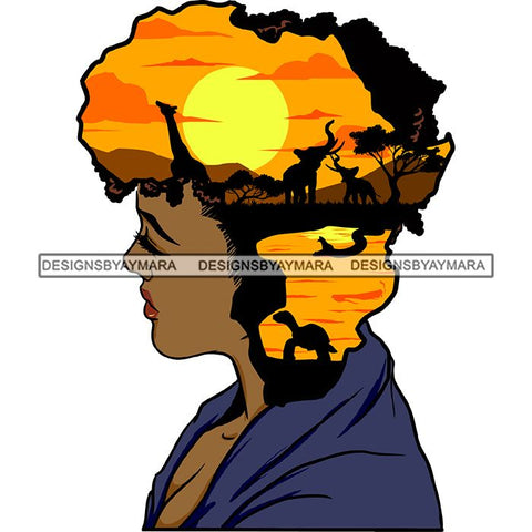 Safari Goddess Africa Continent African American Woman Savanna Animals Hair SVG Cutting Files.