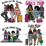 Bundle 4 Ladies Getaway Vacation Trip Travel Adventure Best Friends Forever Buddy Sister Divas Melanin Girlfriends SVG Files For Cutting and More!