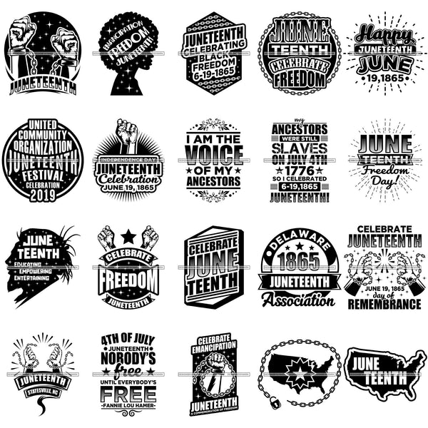 Bundle 20 June 19 Juneteenth Emancipation Freedom Holiday African American History  SVG PNG JPG Vector Cutting Files
