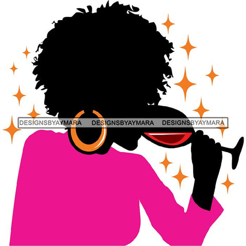Afro Woman Silhouette Drinking Wine Relax Chilling Stress Free .SVG Cutting Files For Silhouette and Cricut and More!