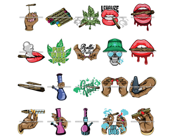 Bundle 20 Marijuana Cannabis Hashish Weed Leaf Grass Dope 420 Hemp Pot Joint Blunt Stoned High Life SVG Cutting Files
