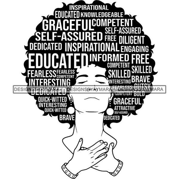 Afro Strong Woman Praying Independent Proud Roots Hair Life Quotes SVG Cutting Files